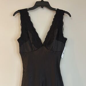 Brand New Black Pacsun satin lace v neck flared dress